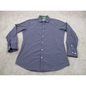 Mizzen Main Shirt Mens Medium Trim Fit Blue Gray Performance Casual Button Up